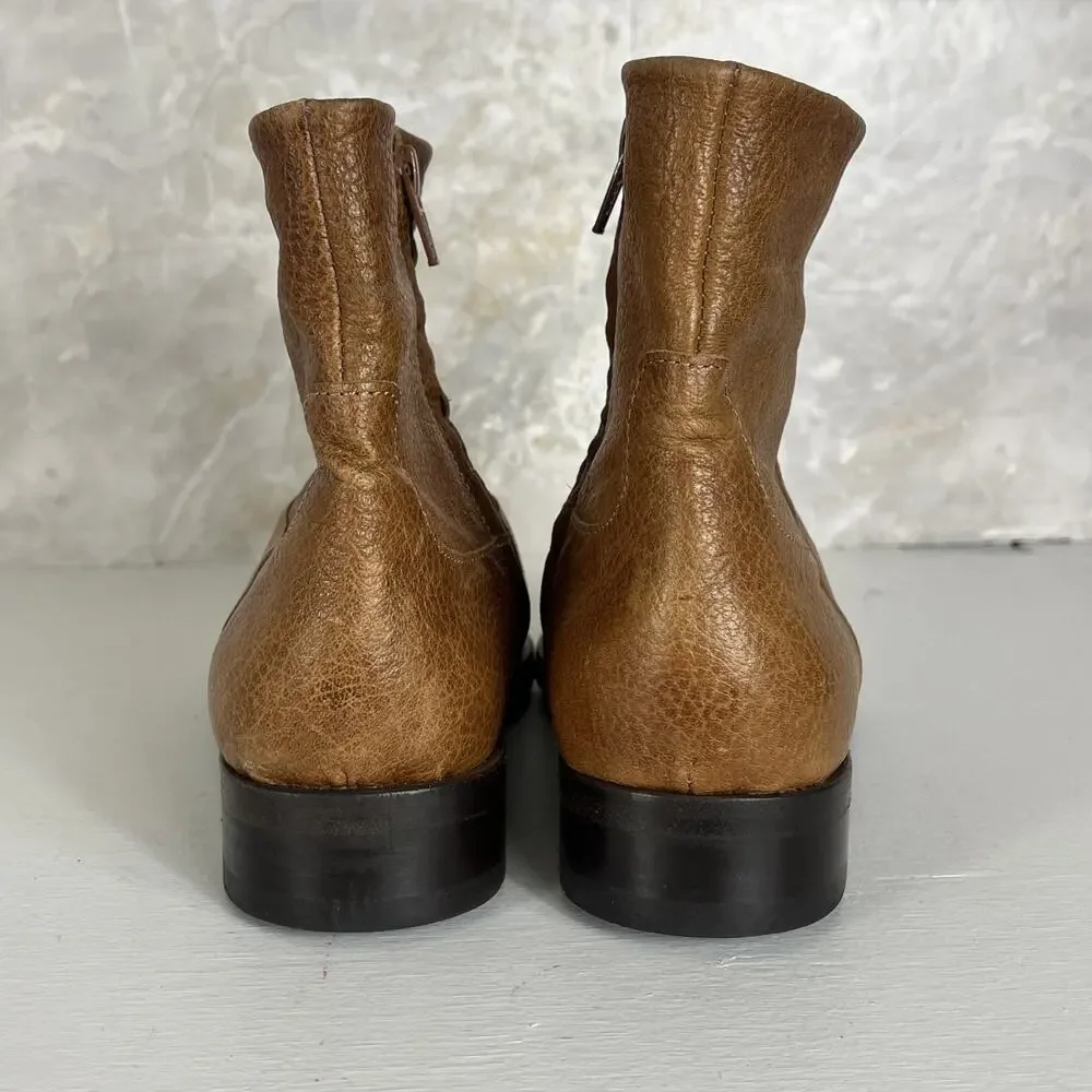 Fred De La Bretoniere Ankle Boots Womens 39 Brown Leather Inside Zip Almond Toe